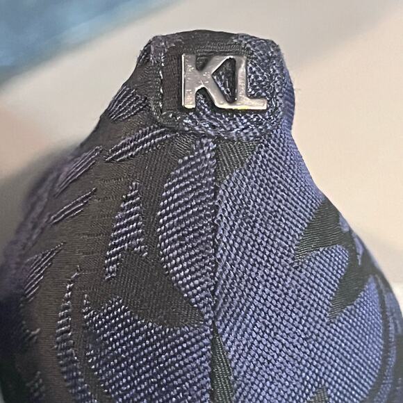 Karl Lagerfeld Brocade Pointed Toe Heels Size 9M Navy Black Pumps Evening Party - Picture 6 of 11